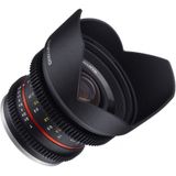 Samyang 12/2,2 lens video APS-C MFT handmatige focus videoobjectief 0,8 tandwiel Gear, groothoeklens zwart
