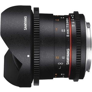 Samyang 8/3,8 lens Fisheye II Video DSLR Canon EF handmatige focus videolens 0,8 tandwiel Gear, groothoeklens zwart
