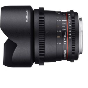 Samyang 10mm T3.1 VDSLR II Canon EF (Canon EF, APS-C / DX), Objectief, Zwart