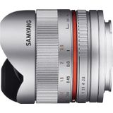 Samyang F1220306102 CSC-spiegelloze lens voor Sony E (vaste brandpuntsafstand 8 mm, diafragma f/2.8-22 II UMC, visoog), zilverkleurig