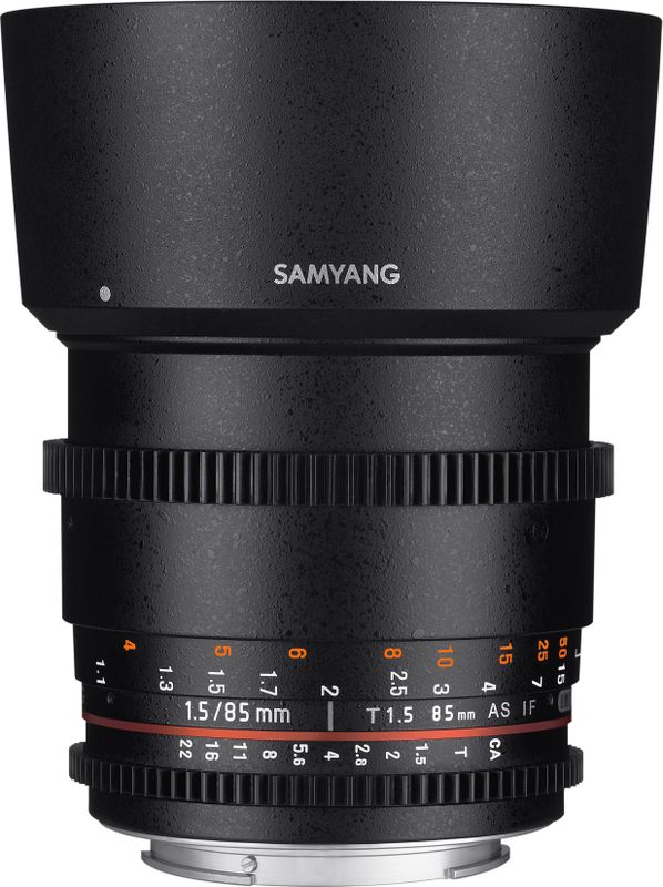 Samyang 85/1,5 videolens DSLR II Nikon F Focus handmatige video-lens 0,8 tandwiel Gear, portretlens zwart