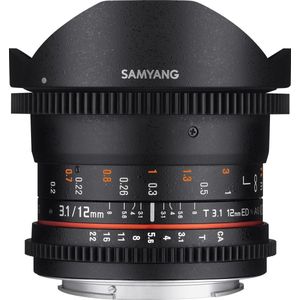 Samyang - 12mm T3.1 VDSLR - Brede Vis-Oog Lens - Zwart - Voor Sony A