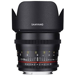 Samyang F1311103101 VDSLR-videolens voor Nikon F (fste brandpuntsafstand 50 mm, diafragma T1.5-22 AS UMC, filterdiameter 77 mm), zwart