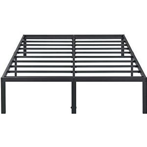 Olee sleep Robuust stalen bed, 45 cm, lattenbodem van staal, antislip ondersteuning, ondermatras, metalen bed, 160 x 200 cm, queensize zwart metaal