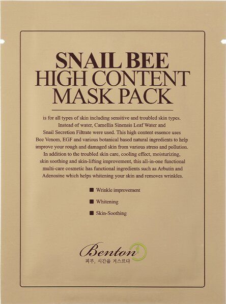 Snail Bee High Content - Gezichtsmasker - Natuurlijke Ingrediënten - Hydraterend