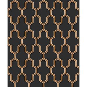 DUTCH WALLCOVERINGS Behang Geometric zwart en goudkleurig