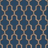 DUTCH WALLCOVERINGS Behang Geometric blauw en goudkleurig