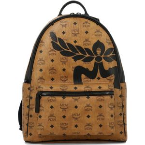 Mcm, Bruine Leren Rugzak met Verstelbare Banden Bruin, unisex, Maat:ONE Size