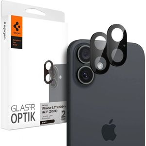 Spigen Camera Lens Protector Geschikt voor Apple iPhone 16 / 16 Plus - Glas.tR Optik - 9H Tempered Glass - 2-Pack Zwart