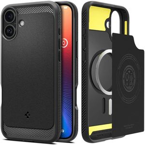 Spigen Rugged Armor MagFit Case voor iPhone 16 Plus, Compatibel met MagSafe accessories hoesje -Zwart