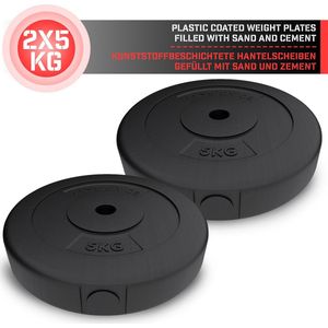 GoodVibes - Halterschijven - Set van 2 x 5 kg - Diameter 30 mm - Kunststof Behuizing - Set van 2 Gewichtsschijven - Gewichten voor Dumbbell/Barbell - Zwart