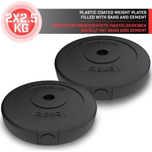 GoodVibes - Halterschijven - Set van 2 x 2,5 kg - Diameter 30 mm - Kunststof Behuizing - Set van 2 Gewichtsschijven - Gewichten voor Dumbbell/Barbell - Zwart