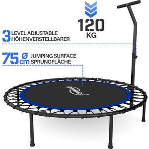 GoodVibes - Opvouwbare Fitness Trampoline voor Binnen en Buiten - Diameter 101 cm - In hoogte verstelbare handgreep - Max. 120 kg - Met Rubberen Ophanging / Vering - Mini Rebounder - Blauw