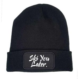 Wintermuts Zwart – ski you later. - soBAD. | Wintersport | Après ski outfit Warme Muts voor Volwassenen | Heren en Dames Beanie