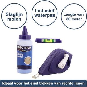 Spectrum slaglijnmolen 3 delige set met slaglijnmolen, blauw slaglijnpoeder en waterpas 30 meter - voor markeren van tegels en hout