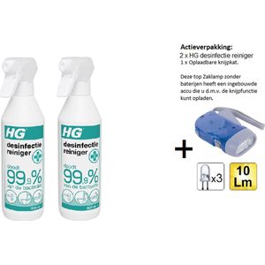 HG desinfectie reiniger 16134N - 500 ml -100% krachtige formule - 100% veilig - 2 Stuks + Zaklamp/Knijpkat