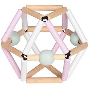 Bass & Bass - Nordic Pink Grabber - rammelaar, bijtring & leren van de spieren, speelgoed van hout voor baby's