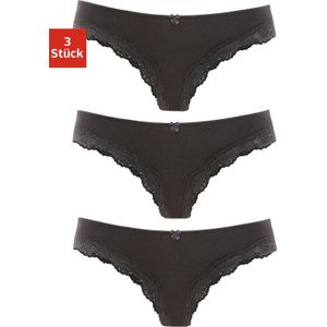 LASCANA Brasilslip (3er-Pack) aus elastischer Baumwolle mit zarter Spitze