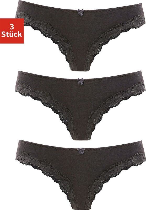 Lascana Brazilian slip van elastische katoen met delicate kant (3 stuks)