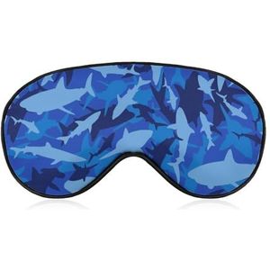 Blauwe Camo Haai Gezellige Oogmaskers Reizen Slaap Masker Verduisterend Nap Nacht Oogdekking Met Verstelbare