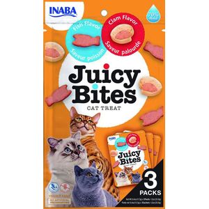 INABA Juicy - Kattentraktatie met vis en clam – halfvochtig – 3 zakjes van 11,3 g