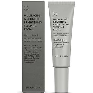 Skin Bondgenoten Multi Zuren & Retinoïde Verhelderende Gezichtsslaap: Glycol+Melkzuur salicylzuur, Hyaluronzuur, Niacinamide. Nacht Sleeping Peel. Exfolianten & Hydrateert 1.7 oz