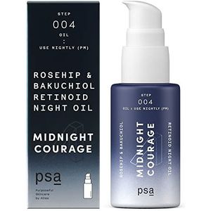 PSA MIDNIGHT COURAGE Rosehip & Bakuchiol Retinoid Night Oil. Facial Oil for Nighttime Skincare Routine with 2% Retinoid Complex, Organic Rosehip & Baobab Oil, Bakuchiol Retinol. 15 ml/ 0.5 oz