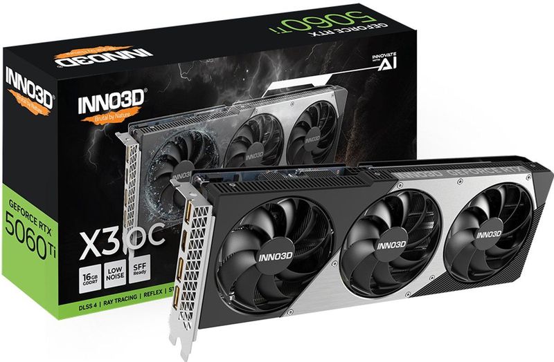 INNO3D - GeForce RTX 5060 Ti X3 OC - Videokaart - 16GB - GDDR7 - PCIe 5.0 - 1x HDMI 2.1b - 3x DisplayPort 2.1a