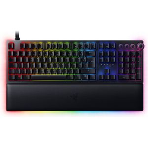 Razer Huntsman V2 analoog, optisch gaming-toetsenbord praktisch zonder latentie (polssteun, toetsen, 4 mediatoetsen, PBT-toetsen, doubleshot-toetsen) AZERTY-toetsenbord, zwart