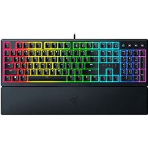 Razer Ornata V3 Gaming-toetsenbord met laag profiel (hybride mechanische schakelaar, UV-gecoate toetsen, soft-touch magnetische polssteun, RGB chroom) Britse lay-out | zwart
