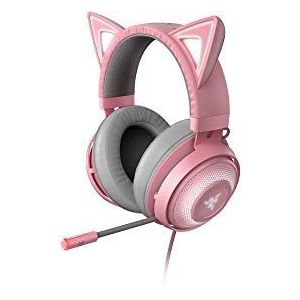 Razer Kraken Kitty Edition - Gaming-headset Cat Ear USB-gamingheadset (Chroma-verlichting, bedraad voor cross-platform gaming, 50mm driver, 3,5 mm kabel met lijnbediening) Quartz