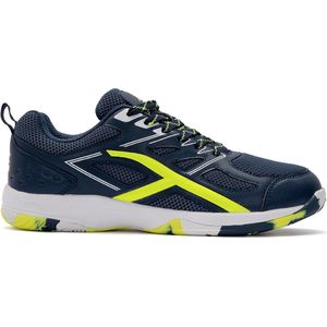 HUNDRED Xoom Non-Marking Professional Badminton Shoes for Men | Material: Faux Leather | Suitable for Indoor Tennis, Squash, Table Tennis, Basketball & Padel (Navy/Lime, Size: EU 43, UK 9, US 10)