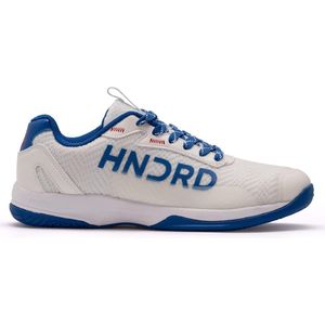 HUNDRED Xoom Pro Non-Marking Professional Badminton Shoes for Men | Material: Faux Leather | Suitable for Indoor Tennis, Squash, Table Tennis, Basketball & Padel (White/Blue, EU 42, UK 8, US 9)