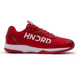 HUNDRED Xoom Pro Non-Marking Professional Badminton Shoes for Men | Material: Faux Leather | Suitable for Indoor Tennis, Squash, Table Tennis, Basketball & Padel (Red/White, EU 42, UK 8, US 9)