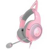 Razer Kraken Kitty V2 - bedrade RGB-hoofdtelefoon met kattenoren (reactieve verlichting, HyperClear Cardioïde Microfoon, Triforce Transductor 40 mm, 7.1 surround sound) roze kwarts