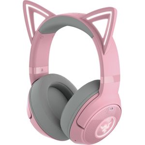 Razer Kraken Kitty V2 BT Draadloze Bluetooth-hoofdtelefoon met RGB-verlichting en kattenoren (Bluetooth 5.2, H40 mm Triforce, ruisonderdrukkende microfoons, tot 40 uur looptijd) rozenkwarts