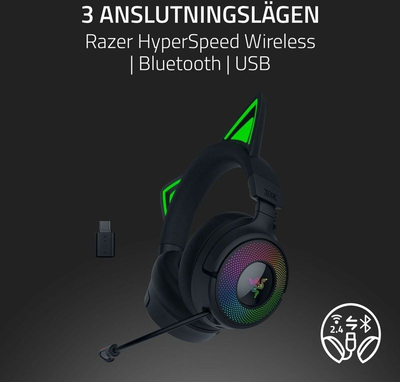 Razer - Kraken Kitty V3 Pro - Draadloze Gamingheadset - Zwart - RGB Kitty
