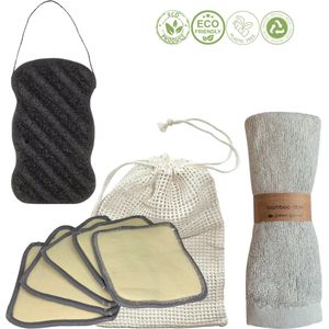 green-goose® Konjacspons met 5 Herbruikbare Wattenschijfjes en Hennep Gezichtreinigingsdoek | Gratis Waszakje | Duurzaam Cadeau | Ecologisch
