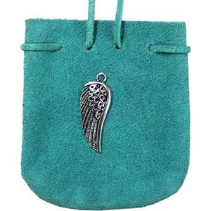 Suede Zakje Turkoois- Engel Wing 3.25 X 2.75