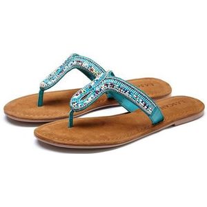 Lascana Sandaal - Turquoise - Leer - Sierparels