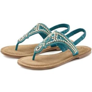 Lascana - Sandaal - Turquoise - Bezet met Parels en Steentjes