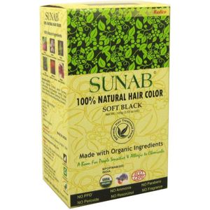 Radico 100% NATURAL SUNAB Soft Black 100% Natuurlijke BIO Organic 9-Kruiden Haarverf Zonder Ammoniak. Ammonia. PPD. PTD. Peroxide. Waterstofperoxide etc. o.a. Henna. met o.a. ECOCERT  100g