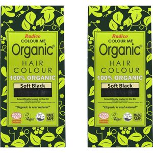 2 x Radico COLOUR ME ORGANIC Soft Black / Zwart 100% Natuurlijke BIO ORGANIC 9-Kruiden Henna Haarverf Zonder Ammoniak PPD PTD met ECOCERT, HALAL, VEGAN Set 2 200g