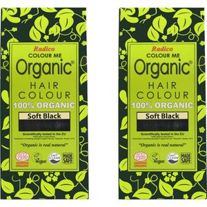 2 x Radico COLOUR ME ORGANIC Soft Black / Zwart 100% Natuurlijke BIO ORGANIC 9-Kruiden Henna Haarverf Zonder Ammoniak PPD PTD met ECOCERT, HALAL, VEGAN Set 2 200g