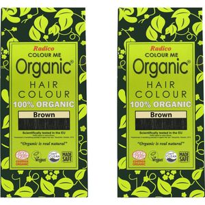 2 x Radico COLOUR ME ORGANIC Brown / Bruin 100% Natuurlijke BIO ORGANIC 9-Kruiden Henna Haarverf Zonder Ammoniak PPD PTD met ECOCERT, HALAL, VEGAN Set 2 200g