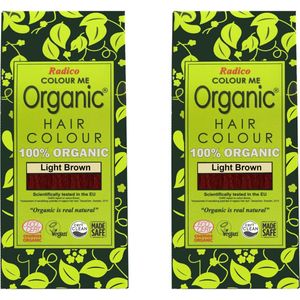 2 x Radico COLOUR ME ORGANIC Light Brown / Lichtbruin 100% Natuurlijke BIO ORGANIC 9-Kruiden Henna Haarverf Zonder Ammoniak PPD PTD met ECOCERT, HALAL, VEGAN Set 2 200g