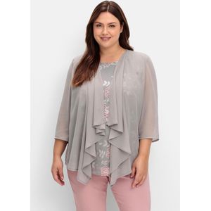 2-in-1 Shirt - Bloemenpatroon - Zilverkleurige Pailletten - 3/4 Mouwen