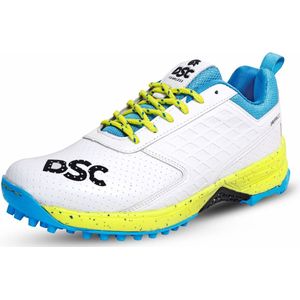 DSC Jaffa 22 Professional Cricket Shoes for Men | Toe and Heel Protection | Multilayer Cushioning | Supersoft and Flexibility | Rubber Outsole | Durability (White/Yellow, Size: EU 45, UK 11, US 12)