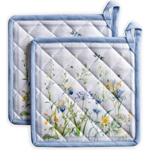 Maison d'Hermine Fleurs De Mai 100% katoen Set met 2 pannenlappen BBQ | Koken | Bakken | Magnetron | Grillen | lente/zomer (20 CM x 20 CM) Moederdag