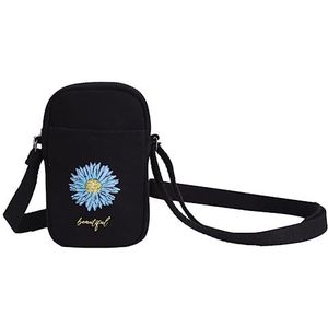 Eco Right Mobiele draagtas voor dames en heren, kleine crossbody-tassen voor dames met verstelbare katoenen riem, Zwart